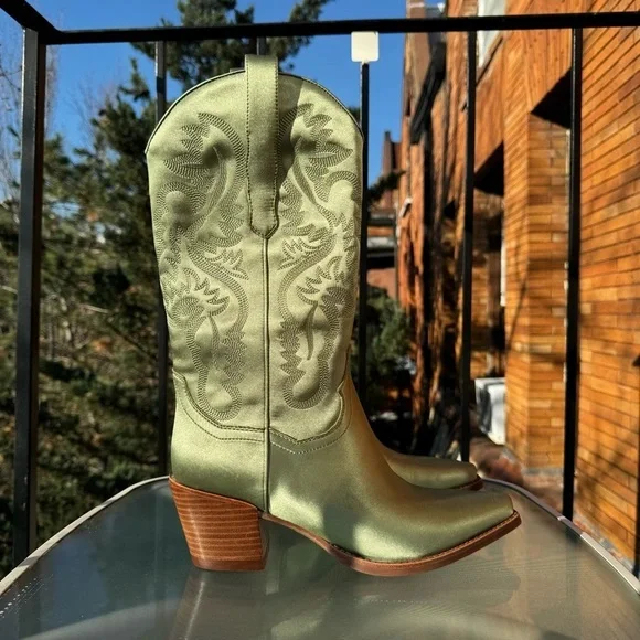 New Free People Jeffrey Campbell Dagget Western Leather Boots Green Spring